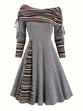 Chic Off-Shoulder Striped Dress - Adjustable Drawstring Fit, Perfect for Any Occasion