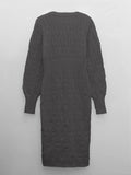 Chic Warm V-Neck Midi Sweater Dress - Hollow Detail, Semi-Sheer Elegance, Perfect for Fall/Winter