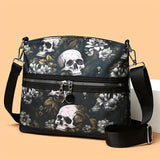 Vibrant Gothic Floral Skull Crossbody Bag - Women's Punk Style Shoulder Bag for Daily Commuter and Work with Adjustable Strap, Multi-Functional Travel Purse, Spacious Interior, and Stylish Design