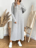 Women's Long Sleeve Pullover Dress, Elegant Solid Color, Polyester Knit, Hooded, Button Detail, Straight Fit, Adult Casual Wear for Autumn/Winter