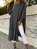 Cozy Chic Midi Dress - Soft Solid Color, Loose Fitting, Casual Long Sleeve, Hooded Design, Perfect for Spring & Fall, Women's Comfortable Clothing for Everyday Wear