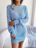 Plus Size Hollow Out Knitted Sweater Dress for Women, Elegant Long Sleeve Dress for Spring & Winter