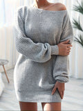 Mid-Length Long Sleeve Knit Dress with Relaxed Fit, Polyester Fabric, Crew Neck, No Pockets, No Lining, Suitable for Autumn and Winter