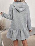 Elegant Women's Hooded Knee-Length Knit Dress with Ruffle Hem and Long Sleeves - Solid Polyester, Adult Fall/Winter Collection