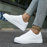 Bjlxn White Women's Versatile Low Top Flat Sneakers, Lace Up Casual Outdoor Walking Trainers