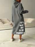 Bjlxn Cozy Letter Print Drawstring Hooded Sweatshirt Dress - Women's Casual Long Sleeve Loose Fit Clothing for Fall & Winter, Soft and Warm Fleece Lined Dress with Adjustable Drawstring Waist