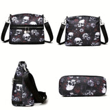 Vibrant Gothic Floral Skull Crossbody Bag - Women's Punk Style Shoulder Bag for Daily Commuter and Work with Adjustable Strap, Multi-Functional Travel Purse, Spacious Interior, and Stylish Design