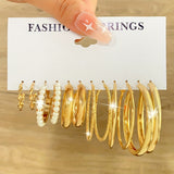 Bjlxn 18 Pairs Exquisite Golden Metal, Faux Pearl & Crystal Embellished Large Hoop Earrings Set - Timeless Classic Style, Fashion Statement Jewelry for Women, Perfect for Everyday Wear, Parties, and Special Occasions