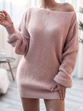 Mid-Length Long Sleeve Knit Dress with Relaxed Fit, Polyester Fabric, Crew Neck, No Pockets, No Lining, Suitable for Autumn and Winter