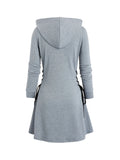 Plus Size Gothic Hooded Sweatshirt Dress - Lace-Up Side Drawstring, Elegant & Comfy, Machine Washable