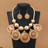 Glamorous Boho Jewelry Set - Chic Earrings & Necklace Duo - Exaggerated Rhinestone Design in Golden or Silvery Radiance