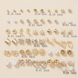 30 Pairs of Exquisite Alloy Love Letter Stud Earrings Set - Full Rhinestones, Round Faux Pearl Accents, Hypoallergenic, Comfortable Wear, Perfect for Daily Life, Party, Wedding, and Special Occasions