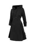 Plus Size Gothic Hooded Sweatshirt Dress - Lace-Up Side Drawstring, Elegant & Comfy, Machine Washable