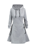 Plus Size Gothic Hooded Sweatshirt Dress - Lace-Up Side Drawstring, Elegant & Comfy, Machine Washable