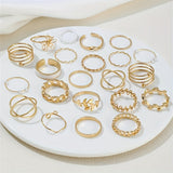 22pcs/Set Simple Elegant Style Stacking Rings Leaf Flower Design Mix And Match Daily Clothing Golden Or Silver Jewelry