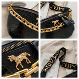 Stylish Crocodile Pattern PU Leather Crossbody Chest Bag with Wide Strap and Chain Decor