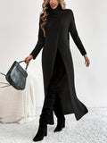 Elegant Fall/Winter Maxi Dress: Long Sleeve, High Neck with Split Hem for Women — Durable & Comfort Fit