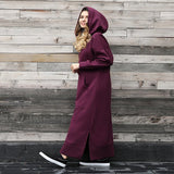 Bjlxn Hoodies Dress for Women Fashion Hem Lace-up Midi Robe Hooded Long Vestidos Winter Warm Casual Loose Sweatshirt Dress