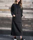 Bjlxn Hoodies Dress for Women Fashion Hem Lace-up Midi Robe Hooded Long Vestidos Winter Warm Casual Loose Sweatshirt Dress