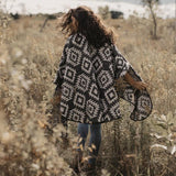 Outdoor Boho Poncho Winter Autumn Women's Shawl Warm Wraps Camping Coats Road Trip Peru Cape Geometric Pattern Reversible Cloak