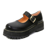 Bjlxn College Style Mary Janes Single Shoes Thick Soled Flat Platform Shoe Female Round Toe Shallow Retro Buckle Japanese Boat Shoes