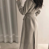 Bjlxn High Qulity Thicken Women Coats Winter Woolen Coat With Long Belt Office Lady Fashion Lace Up Outerwear