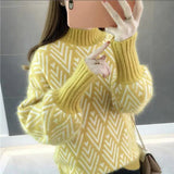 Bjlxn Women Knitted Sweater Fashion Loose half high collar Casual Pullover Thicken Ladies Winter Sweater Korean Style Women Jumper