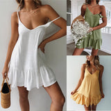 Sexy Spaghetti Strap Ruffle Dress Women Summer Dress 2024 Cotton Linen Vestidos Green Dresses Off Shoulder Sexy Mini Sundress