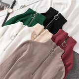 Sexy Turtleneck Sweater Women Autumn Winter Clothes Sueter Mujer Zip Christmas Sweaters Pink Fashion Pullovers Ladies