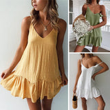 Sexy Spaghetti Strap Ruffle Dress Women Summer Dress 2024 Cotton Linen Vestidos Green Dresses Off Shoulder Sexy Mini Sundress