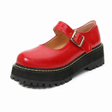 Bjlxn College Style Mary Janes Single Shoes Thick Soled Flat Platform Shoe Female Round Toe Shallow Retro Buckle Japanese Boat Shoes