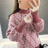 Bjlxn Women Knitted Sweater Fashion Loose half high collar Casual Pullover Thicken Ladies Winter Sweater Korean Style Women Jumper