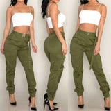 S-2XL Plus Size Pants Women Casual High Waist Cargo Pants Women Loose Green Red Khaki Trousers Pockets Elastic Waist Trousers