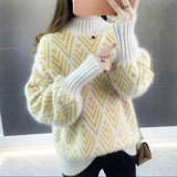 Bjlxn Women Knitted Sweater Fashion Loose half high collar Casual Pullover Thicken Ladies Winter Sweater Korean Style Women Jumper