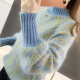 Bjlxn Women Knitted Sweater Fashion Loose half high collar Casual Pullover Thicken Ladies Winter Sweater Korean Style Women Jumper