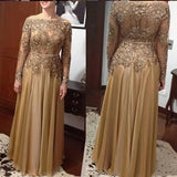 Bjlxn Gold Long Sleeve Mother Of The Bride Dresses For Weddings Elegant Lace Gowns Groom Mother Godmother Dinner Dresses