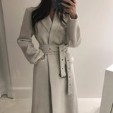 Bjlxn High Qulity Thicken Women Coats Winter Woolen Coat With Long Belt Office Lady Fashion Lace Up Outerwear