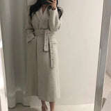 Bjlxn High Qulity Thicken Women Coats Winter Woolen Coat With Long Belt Office Lady Fashion Lace Up Outerwear