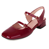 New Women Sandals Square Toe 3cm Block Heels Patent Leather Buckle Classic Vintage Big Size 34-43 Casual