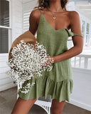 Sexy Spaghetti Strap Ruffle Dress Women Summer Dress 2024 Cotton Linen Vestidos Green Dresses Off Shoulder Sexy Mini Sundress