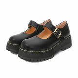 Bjlxn College Style Mary Janes Single Shoes Thick Soled Flat Platform Shoe Female Round Toe Shallow Retro Buckle Japanese Boat Shoes