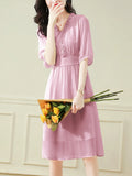 Bjlxn Accessible Luxury Hangzhou V-neck Wide Lady Silk Dress