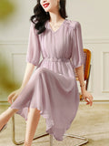 Bjlxn Accessible Luxury Hangzhou V-neck Wide Lady Silk Dress