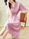 Bjlxn Accessible Luxury Hangzhou V-neck Wide Lady Silk Dress