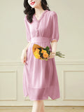 Bjlxn Accessible Luxury Hangzhou V-neck Wide Lady Silk Dress