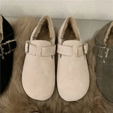 Bjlxn Shoes Woman Flats Round Toe Casual Female Sneakers Slip-on Loafers Fur Dress Winter Retro Slip On New Lace-Up Rubber Flock Leisu