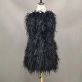 Bjlxn Lady Fashion Summer Feather Dress Sexy Backless Women's Dress Strap Medium Length Ostrich Feather S5659