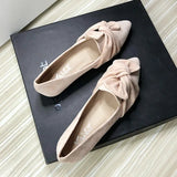 Bjlxn Flat Shoes for Women Suede Velvet Spring Summer Casual Shoes Women Flats Bow Flower Pointed Scoop Shoes Slip on Size 33 34 43