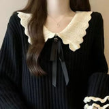 Bjlxn Sweet Ruffles Women Sweaters Contrast Color Peter Pan Collar Sweet Pullovers Autumn Winter Korean Style Pull Femme