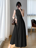 Bjlxn Spring Summer New Casual Elegant Sleeveless Knitted Midi Dress Slim Elegant Ladies  Robe